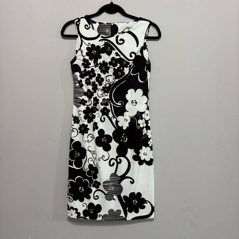 Connected Apparel Black and White Floral Mini Dress